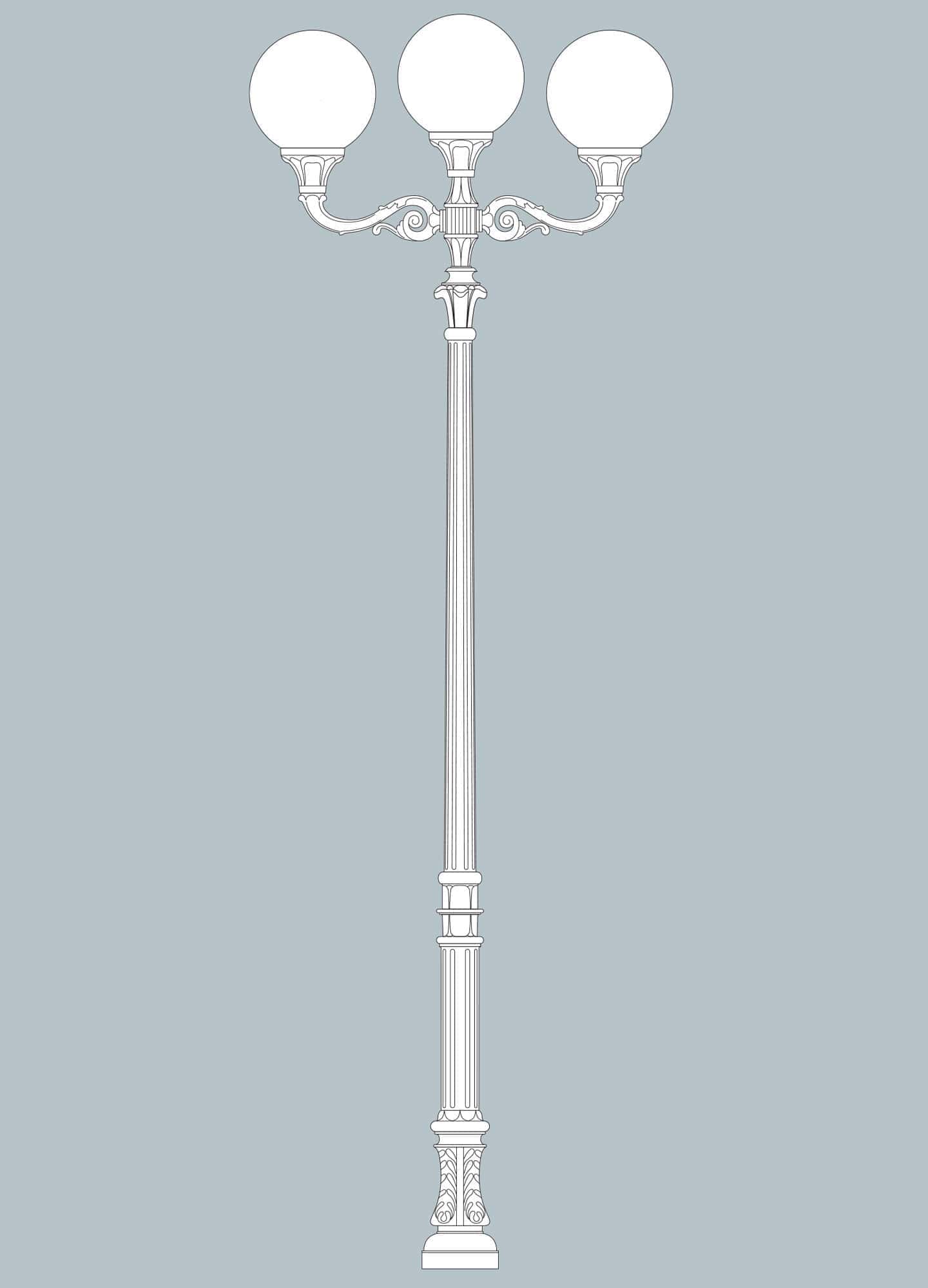Stalp de iluminat ornamental pentru gradina echipat, 2+1 brate, 4.3ml, H.FC6, E27, Fumagalli, Globe 400 Classic, Karmel 3500 Adam
