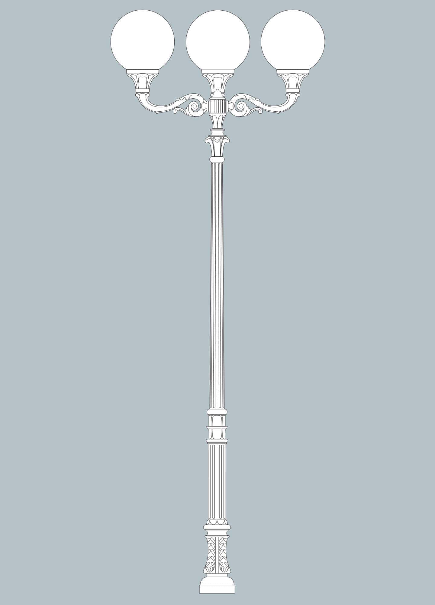 Stalp de iluminat ornamental pentru gradina echipat, 3 brate, 4.7ml, H.FC1, E27, Fumagalli, Globe 400 Classic, Karmel 4000 Adam