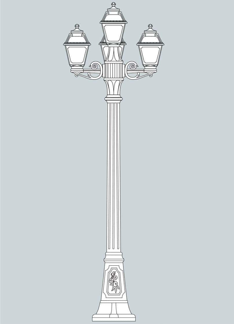 Stalp de iluminat ornamental pentru gradina echipat, 2ml, 3+1 brate, E27, Fumagalli, Mary, Artu' Bisso