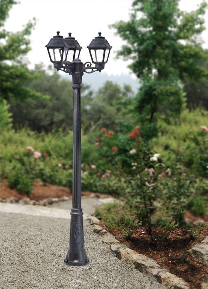 Stalp de iluminat ornamental pentru gradina echipat, 2ml, 3 brate, E27, 3x8.5W, CCT set, IP55, Fumagalli, Mary, Gigi Bisso