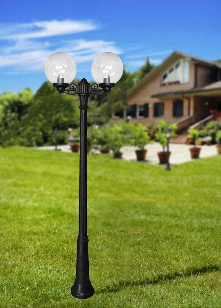 Stalp de iluminat ornamental pentru gradina echipat, 2.4ml, 2 brate, E27, 2x11W, CCT set, IP55, Fumagalli, Globe 300 Classic, Ricu Bisso