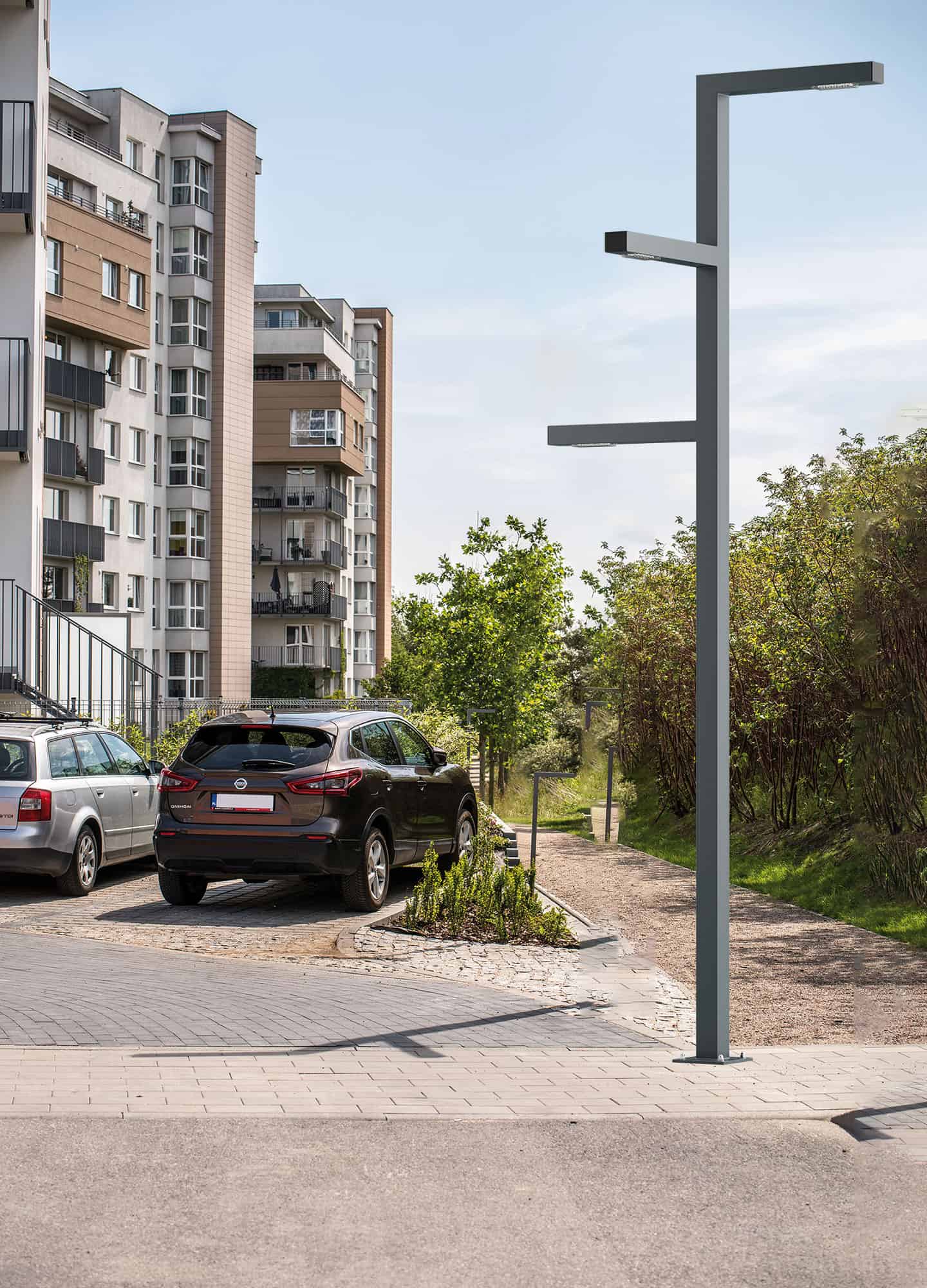 Stalp de iluminat modern pentru parcuri echipat, 4ml, LED, 4000K, 1+1+1 brate, 3x24W, IP65, Way S, ElmarCo