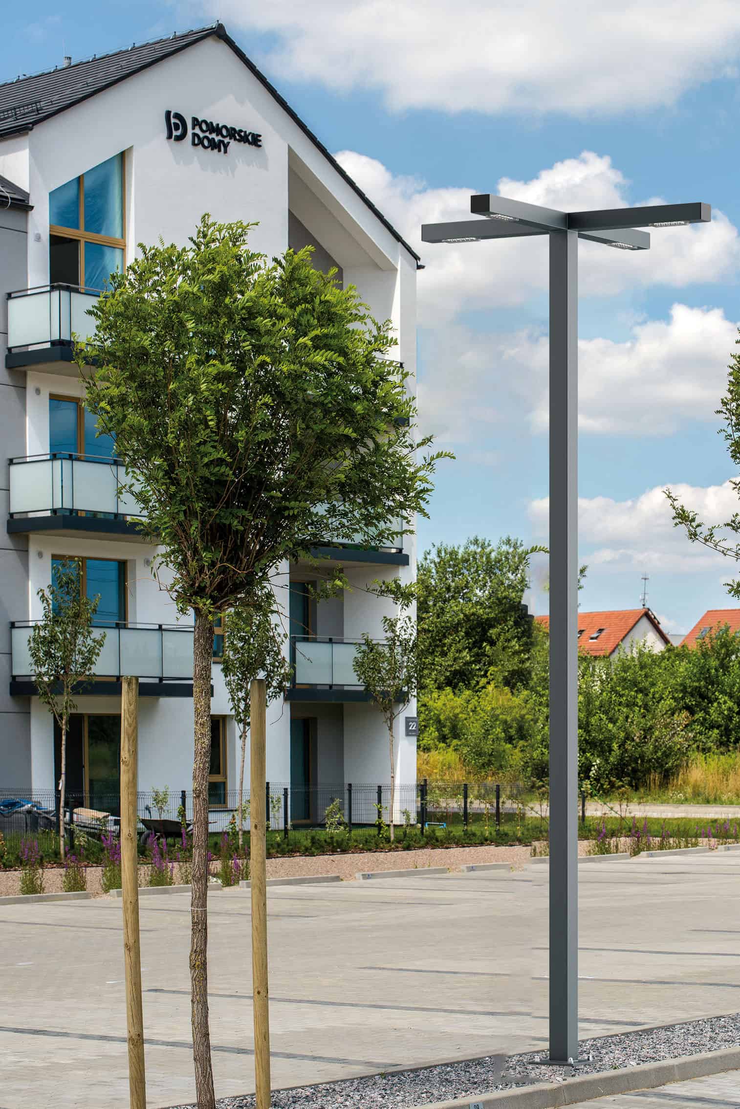 Stalp de iluminat modern pentru parcuri echipat, 4ml, 4 brate, tip K, 4x24W, LED, 4000K, IP65, Way, ElmarCo