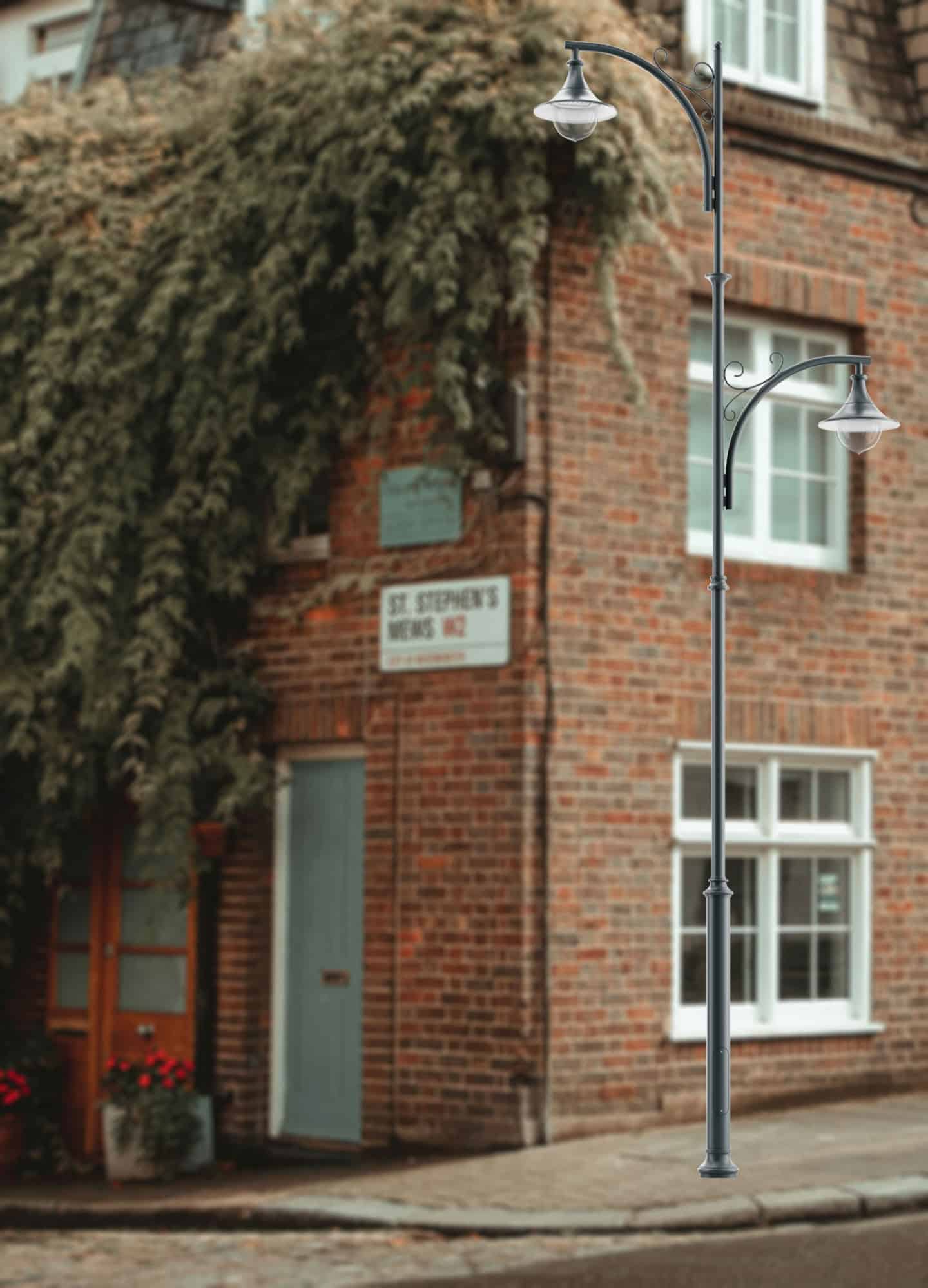 Stalp de iluminat stradal ornamental neechipat, 1+1 brate, 7.5ml, IP65, Krakus, ElmarCo