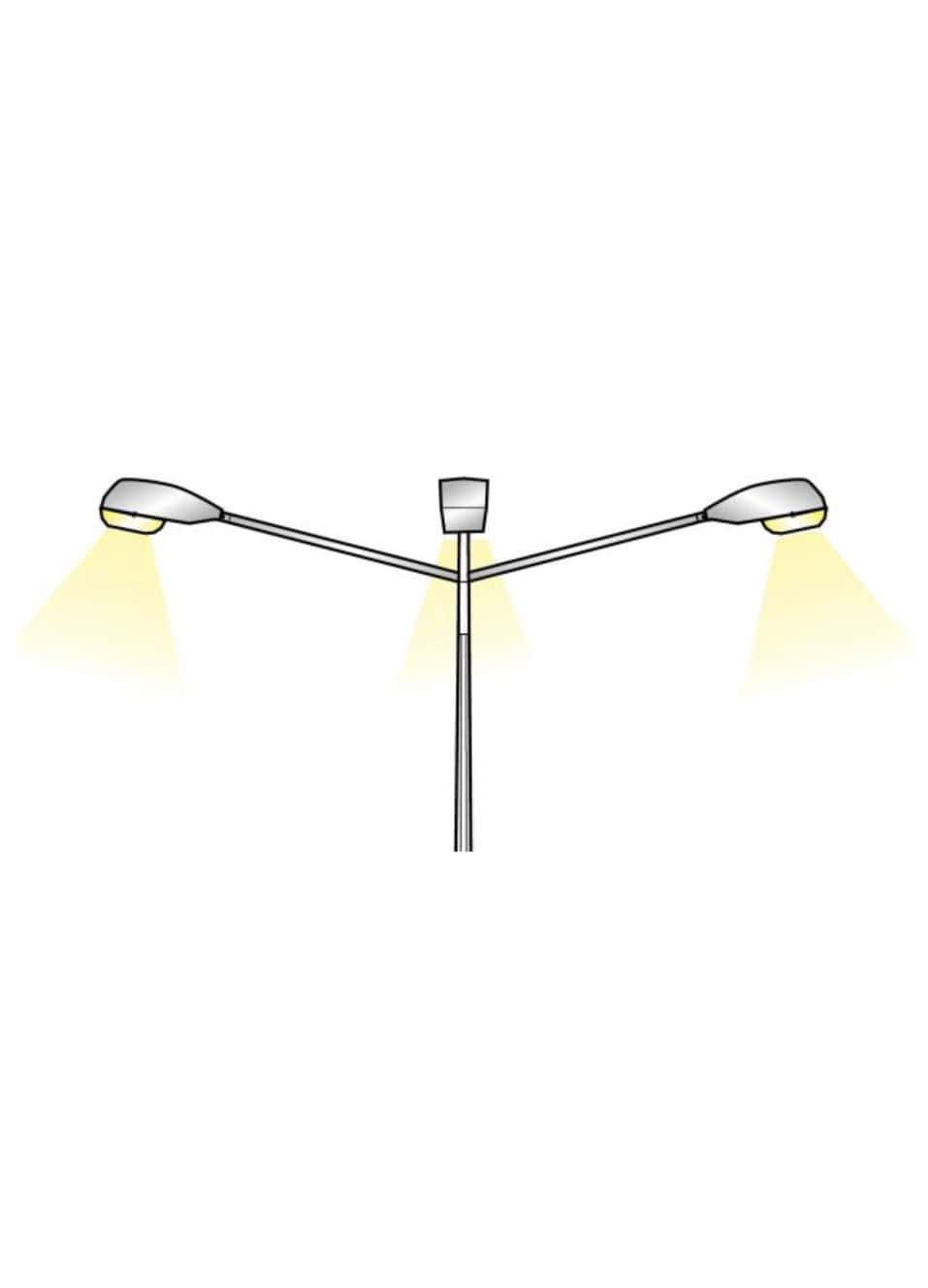 Brat pentru stalp de iluminat, triplu drept 120°, 200x150mm