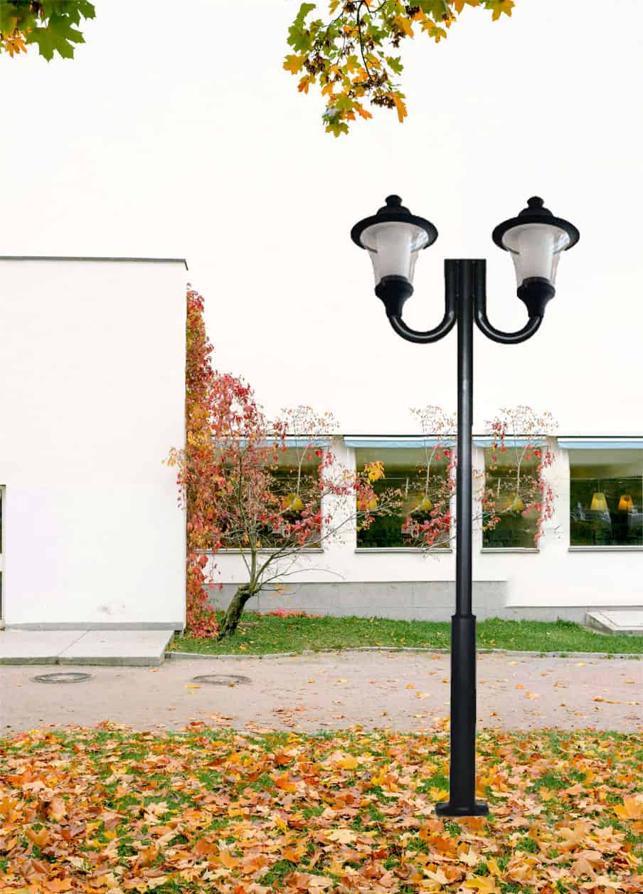 Stalp de iluminat ornamental pentru parcuri echipat, 3ml, 2x50W, LED, 6000K, negru, 2 brate, IP55, SV-002.N3.2J.REMO