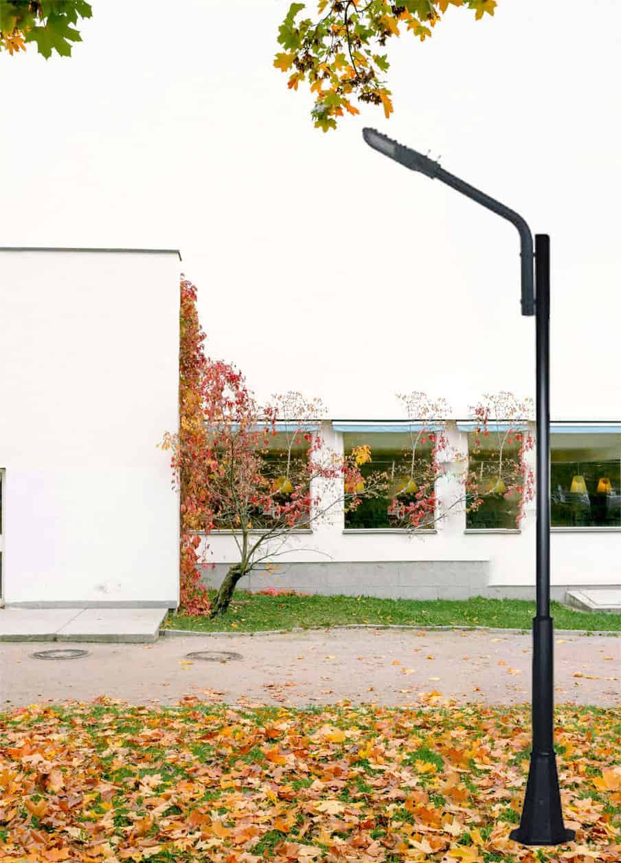 Stalp de iluminat modern pentru parcuri echipat, 3ml, 30W, LED, 6000K, negru, 1 brat, IP65, L.P, SV-008 P