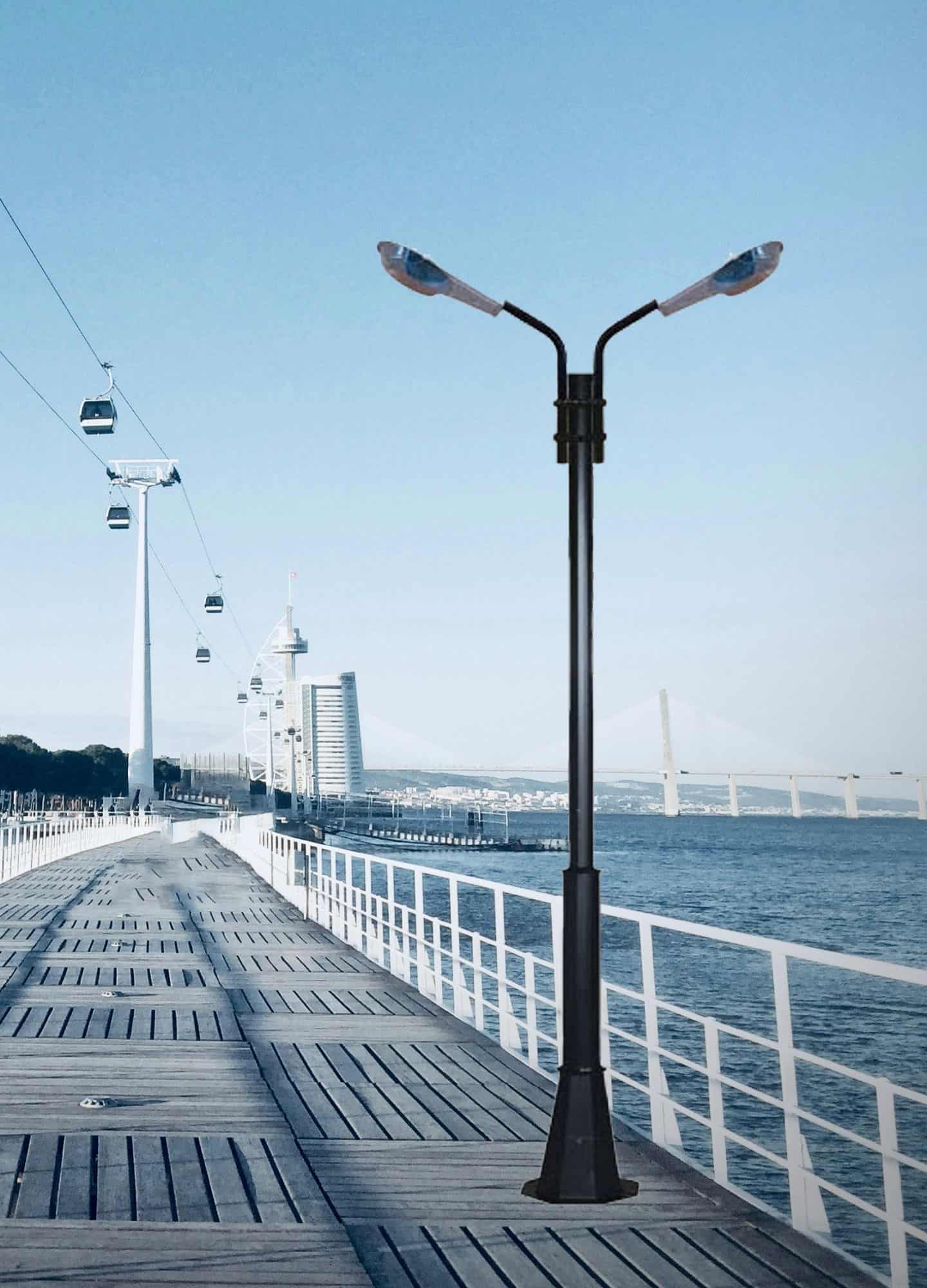 Stalp de iluminat modern pentru parcuri echipat, 4ml, 2 brate, E27, negru, IP65, S2, SV-008 S