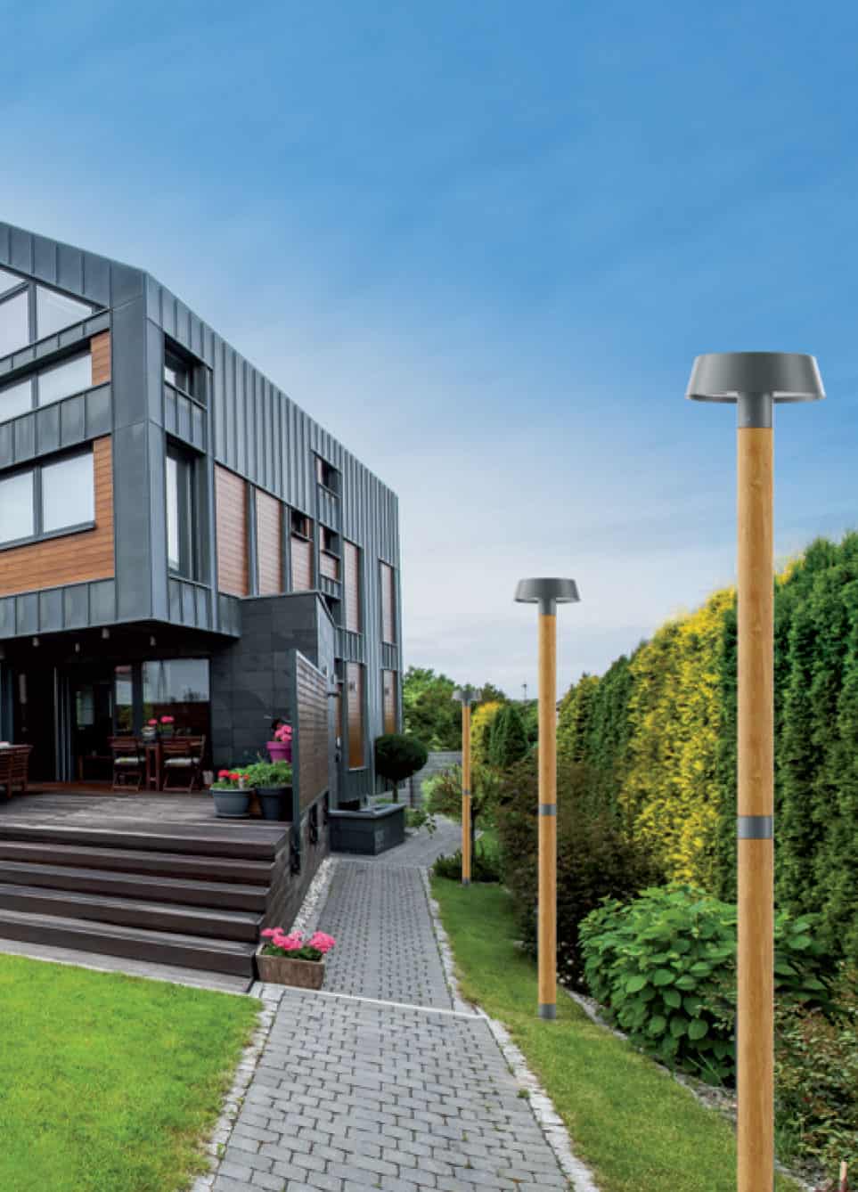 Stalp de iluminat modern pentru parcuri echipat, 2.5ml, LED, 3000K/4000K, insertie lemn, 13W, IP66, Basel D, ElmarCo