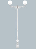 Stalp de iluminat stradal ornamental echipat, 2 brate, 5.7ml, H.FC6, E40, Fumagalli, Globe 500 Classic, Giona 5000 Aron