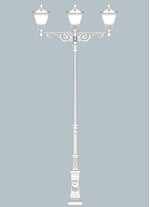 Stalp de iluminat stradal ornamental echipat, 5.8ml, 4 brate, E27, 4x50W, 4000K, Fumagalli, Elia, Giona 5000 Aron