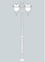 Stalp de iluminat ornamental pentru gradina echipat, 2 brate jos, 3.2ml, E27, Fumagalli, Simon, Karmel 3000 Ofir