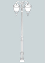 Stalp de iluminat ornamental pentru gradina echipat, 3.2ml, 2 brate jos, E27, 2x30W, CCT set, IP55, Fumagalli, Simon, Karmel 3000 Ofir