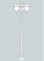 Stalp de iluminat ornamental pentru gradina echipat, 3.2ml, 3 brate jos, E27, 3x50W, 4000K, Fumagalli, Simon, Karmel 3000 Ofir