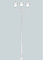 Stalp de iluminat ornamental pentru gradina echipat, 4.2ml, 2+1 brate, E27, 3x50W, 4000K, Fumagalli, Simon, Karmel 3500 Adam