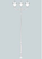 Stalp de iluminat ornamental pentru gradina echipat, 4.2ml, 3 brate, E27, 3x30W, CCT set, IP55, Fumagalli, Simon, Karmel 3500 Adam