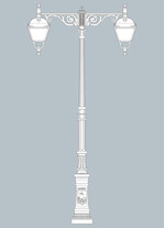 Stalp de iluminat stradal ornamental echipat, 5.3ml, 2 brate, E27, 2x50W, 3000K, Fumagalli, Pietro, Giona 4500 Aron