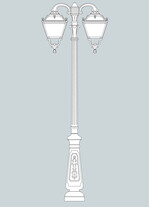 Stalp de iluminat ornamental pentru gradina echipat, 2.7ml, 2 brate jos, E27, 2x11W, CCT set, IP55, Fumagalli, Tobia, Nebo Ofir