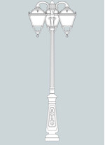 Stalp de iluminat ornamental pentru gradina echipat, 2.7ml, 3 brate jos, E27, 3x15W, CCT set, IP55, Fumagalli, Tobia, Nebo Ofir