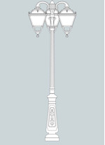 Stalp de iluminat ornamental pentru gradina echipat, 2.7ml, 3 brate jos, E27, 3x11W, CCT set, IP55, Fumagalli, Tobia, Nebo Ofir