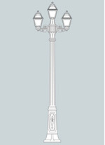 Stalp de iluminat ornamental pentru gradina echipat, 2.2ml, 2+1 brate, E27, 3x6.5W, Fumagalli, Mary, Gigi Bisso