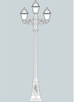 Stalp de iluminat ornamental pentru gradina echipat, 2ml, 2+1 brate, E27, Fumagalli, Mary, Artu' Bisso