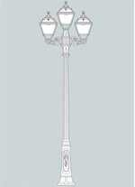 Stalp de iluminat ornamental pentru gradina echipat, 2.5ml, 2+1 brate, E27, 3x6.5W, Fumagalli, Golia, Ricu Bisso