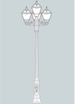 Stalp de iluminat ornamental pentru gradina echipat, 2.5ml, 3+1 brate, E27, 4x8.5W, CCT set, IP55, Fumagalli, Golia, Ricu Bisso