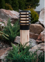 Stalp de iluminat ornamental pentru gradina echipat, negru, 0.49ml, LED, 8.5W, 4000K, dimabil, insertie lemn natural, Norlys, Alta