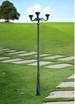 Stalp de iluminat ornamental pentru gradina echipat, 3 brate, 4.2ml, H.FC6, E27, Fumagalli, Globe 400 Classic, Horeb Adam