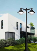 Stalp de iluminat modern pentru gradina echipat, 3.3ml, 2 brate, E27, 2x50W, 4000K, Fumagalli, Vivi 400, Ektor 3000