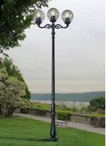 Stalp de iluminat ornamental pentru gradina echipat, 2+1 brate, 4.3ml, H.FC6, E27, Fumagalli, Globe 400 Classic, Horeb Adam