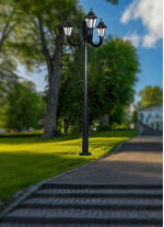 Stalp de iluminat ornamental pentru parcuri echipat, 4ml, 3x8.5W, LED, CCT set, negru, 3 brate, IP55, SV-002.N4.3J.RUT