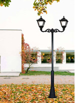 Stalp de iluminat ornamental pentru parcuri echipat, 3ml, 2x50W, LED, 6000K, negru, 2 brate, IP55, SV-008.N3.ADAM2L.TOBIA