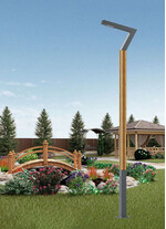 Stalp de iluminat stradal modern echipat, 5ml, LED, 4000K, 1 brat, insertie lemn, 1x24W, IP66, Elew D, ElmarCo