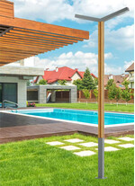 Stalp de iluminat modern pentru parcuri echipat, 4ml, LED, 3000K/4000K, 2 brate, insertie lemn, 2x24W, IP65, Way D, ElmarCo