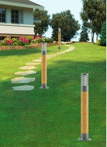 Stalp de iluminat modern pentru gradina echipat, 1.2ml, LED, 3000K/4000K, fara brate, insertie lemn, 8.5W, IP65, Bolard R D, ElmarCo