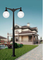 Stalp de iluminat stradal modern echipat, 2 brate, 4.6ml, H.FC1, E27, Fumagalli, Globe 500 Modern, Akille 4500 Pilar