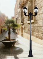 Stalp de iluminat ornamental pentru parcuri echipat, 4ml, 2x30W, LED, CCT set, negru, 2 brate, IP55, SV-008.N4.OFIR2L.NOEMI