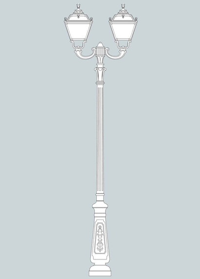 Stalp de iluminat ornamental pentru gradina echipat, 3.1ml, 2 brate, E27, 2x30W, CCT set, IP55, Fumagalli, Tobia, Nebo Ofir