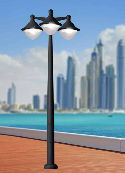 Stalp de iluminat modern pentru gradina echipat, 4.3ml, 3 brate, E27, 3x30W, CCT set, IP55, Fumagalli, Vivi 400, Akille 4000