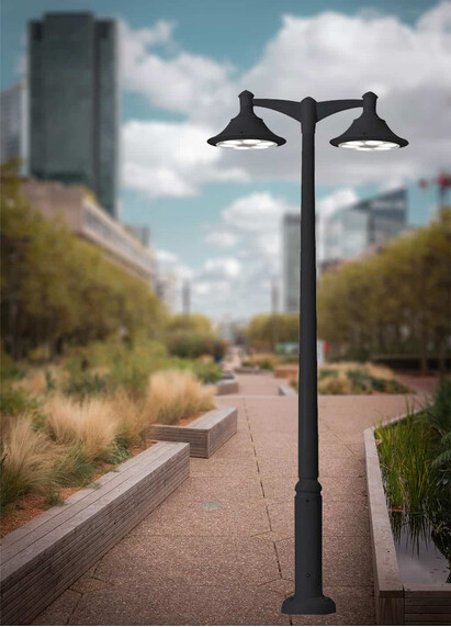 Stalp de iluminat stradal modern echipat, 4.6ml, 2 brate, E27, Fumagalli, EcoVivi 500, Ektor 4500
