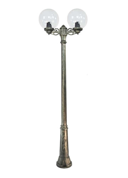 Stalp de iluminat ornamental pentru gradina echipat, 2.4ml, 2 brate, E27, 2x6.5W, Fumagalli, Globe 300 Classic, Ricu Bisso