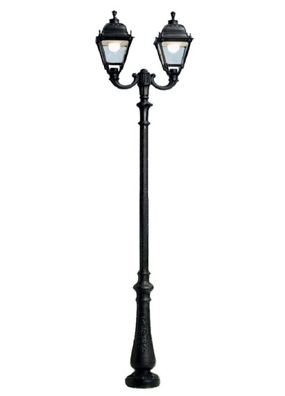 Stalp de iluminat ornamental pentru gradina echipat, 3.1ml, 2 brate, E27, 2x11W, CCT set, IP55, Fumagalli, Simon, Nebo Ofir