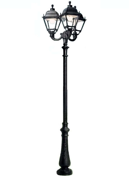 Stalp de iluminat ornamental pentru gradina echipat, 3.1ml, 3 brate, E27, 3x6.5W, Fumagalli, Simon, Nebo Ofir