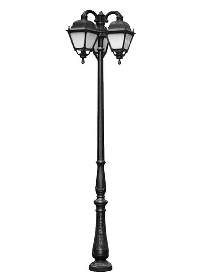 Stalp de iluminat ornamental pentru gradina echipat, 3.2ml, 3 brate jos, E27, 3x50W, 3000K, Fumagalli, Simon, Tabor Ofir