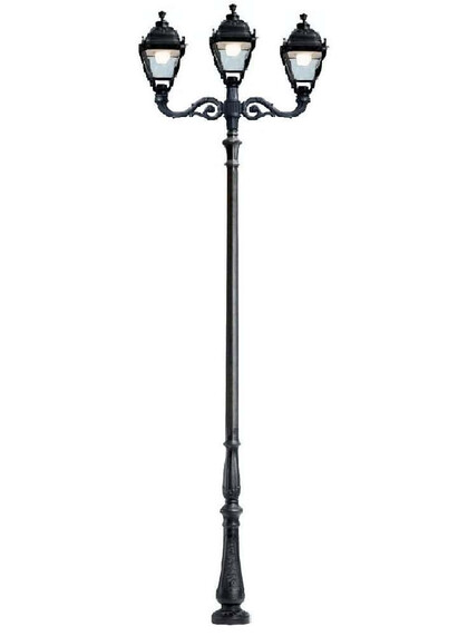 Stalp de iluminat ornamental pentru gradina echipat, 4.2ml, 2+1 brate, E27, Fumagalli, Simon, Horeb Adam