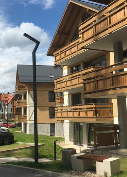 Stalp de iluminat modern pentru parcuri echipat, 4ml, LED, 4000K, 1 brat, 1x24W, IP65, Elew, ElmarCo