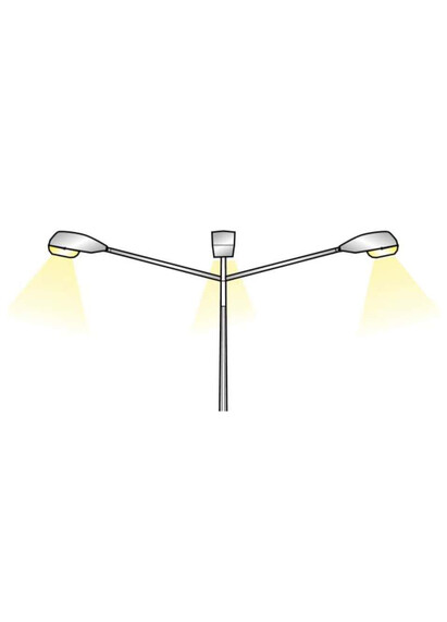 Brat pentru stalp de iluminat, triplu drept 120°, 200x150mm